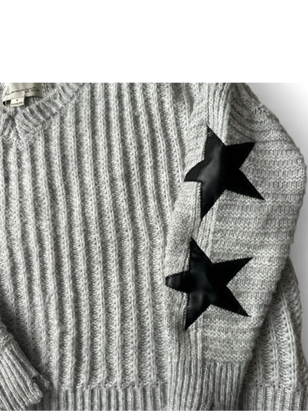 Vintage Havana cable knit grey and black star sleeve sweater